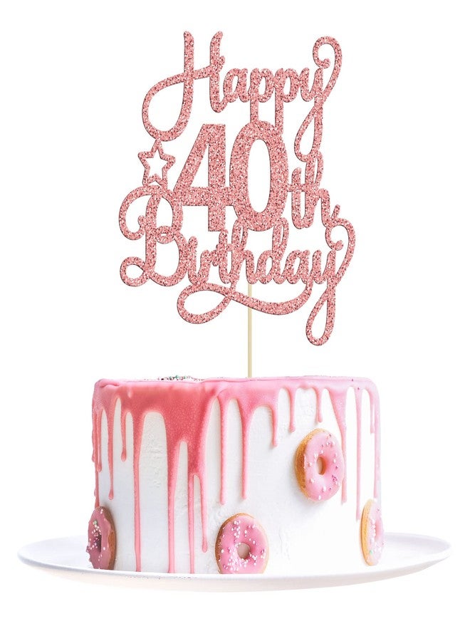 Ephlyn 1 Pack Happy 40th Birthday Cake Topper Rose Gold Glitter 40 & Fabulous Cheers to 40 Years Old 40th Birthday Cake Pick for Celebrating 40th Birthday Anniversary Party Cake Decorations Supplies - Image 1